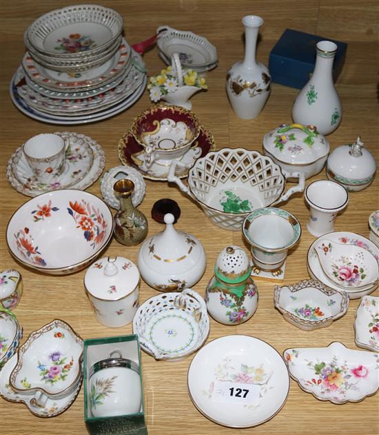 A collection of assorted decorative ceramics including Herend and Dresden